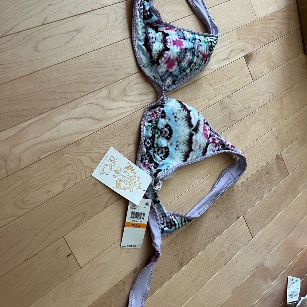 BECCA Lavender Multicolor Floral Print Bikini Top